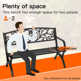 FDW Patio Garden Bench 50 inch Outdoor Metal Loveseat Chairs with Armrests Slatted Seat and w/Floral Design Backrest for Park, Yard, Porch, Lawn, Balcony, Backyard, Black FDW