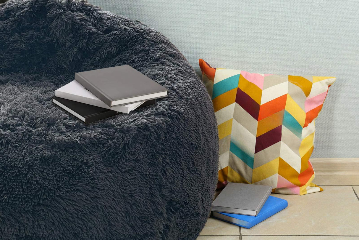 BCU Bean Bag Chair Cover Ultra Soft Fluffy Faux Fur Beanbag Cover Plush Living Room Chairs Cover for Adults and Kids, Grey BCU