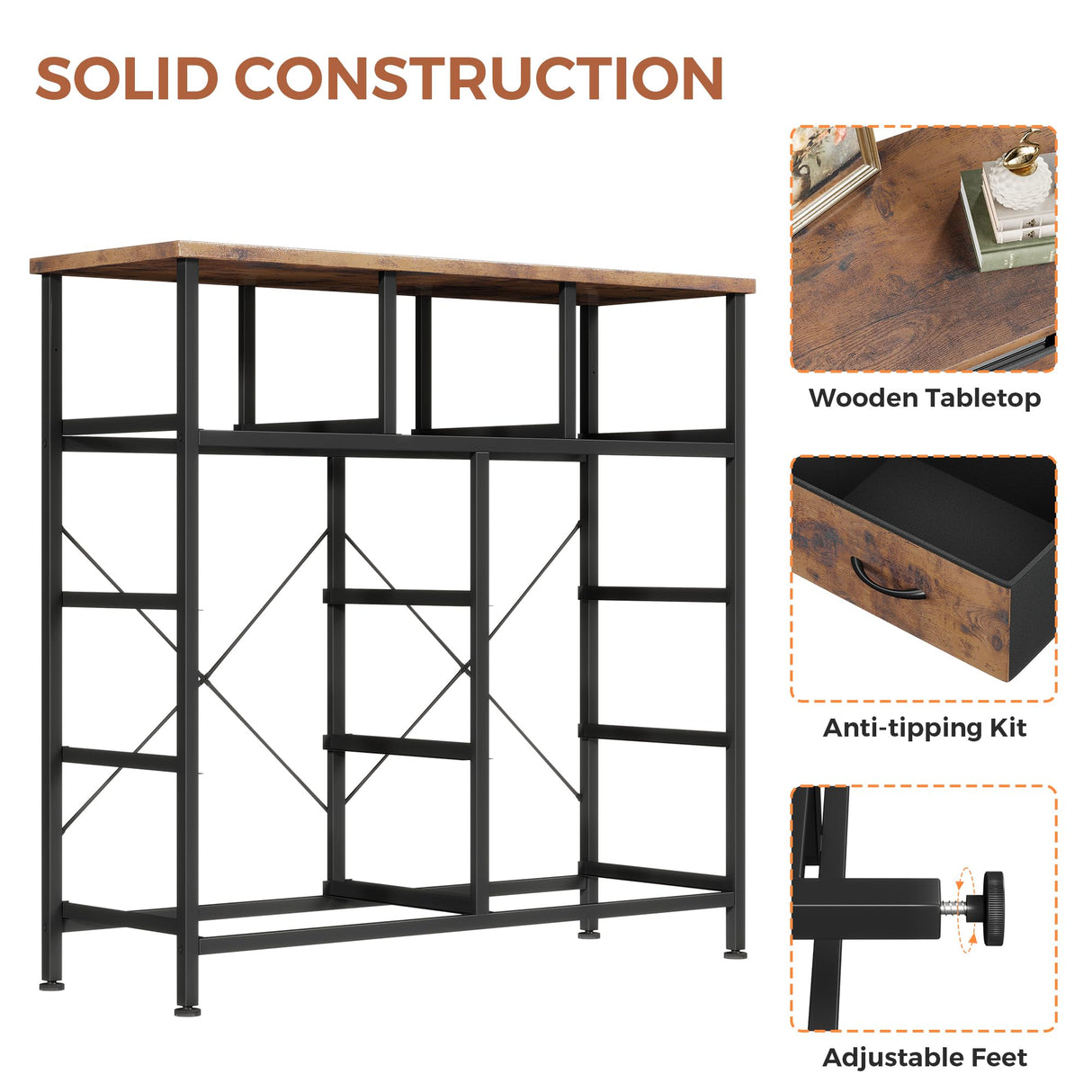 Jocoevol Fabric Dresser for Bedroom with 9 Drawers - Sturdy Steel Frame, Wooden Top & Easy Pull Chest of Drawers with Fabric Bins, Storage Organizer for Closet, Guest Room, Entryway (Rustic Brown) Jocoevol