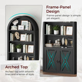 MAHANCRIS 6-Tier Bookshelf, 74.6'' Farmhouse Arched Bookcase with Cabinet, Freestanding Engineered Wood Display Bookshelf, with Adjustable Shelves, for Living Room, Study, Kitchen, Black BKBK2601 MAHANCRIS