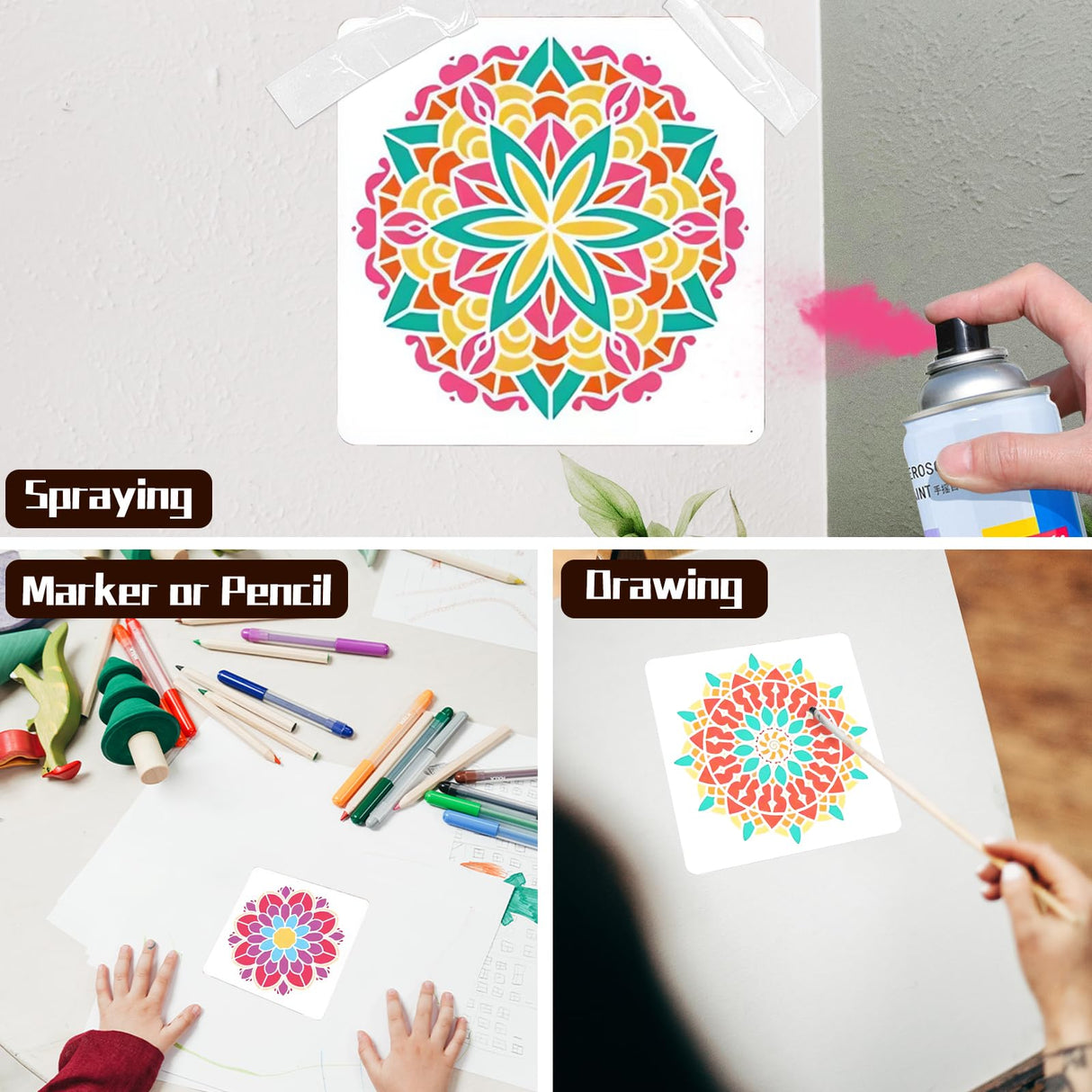 Mandala Stencils for Painting & Crafts - Small Rangoli Stencils for Wood, Wall, Furniture & Fabric - Great for DIY Projects & Home Decor (4 inch) Felixcraft