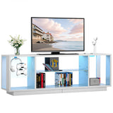 DlandHome LED TV Stand for TVs up to 60inch, Entertainment Center with Open Storage Shelves, TV Media Console Table for Bedroom, Living Room, White DlandHome