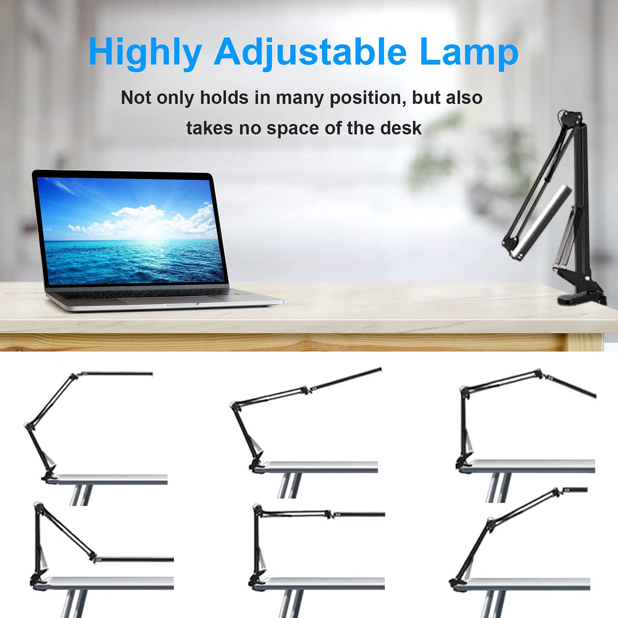 HaFundy LED Desk Lamp for Home,Office,Reading,Adjustable Eye-Caring Desk Light with Clamp,Swing Arm Lamp Includes 3 Color Modes,10 Brightness Levels Table Lamps with Memory Function HaFundy