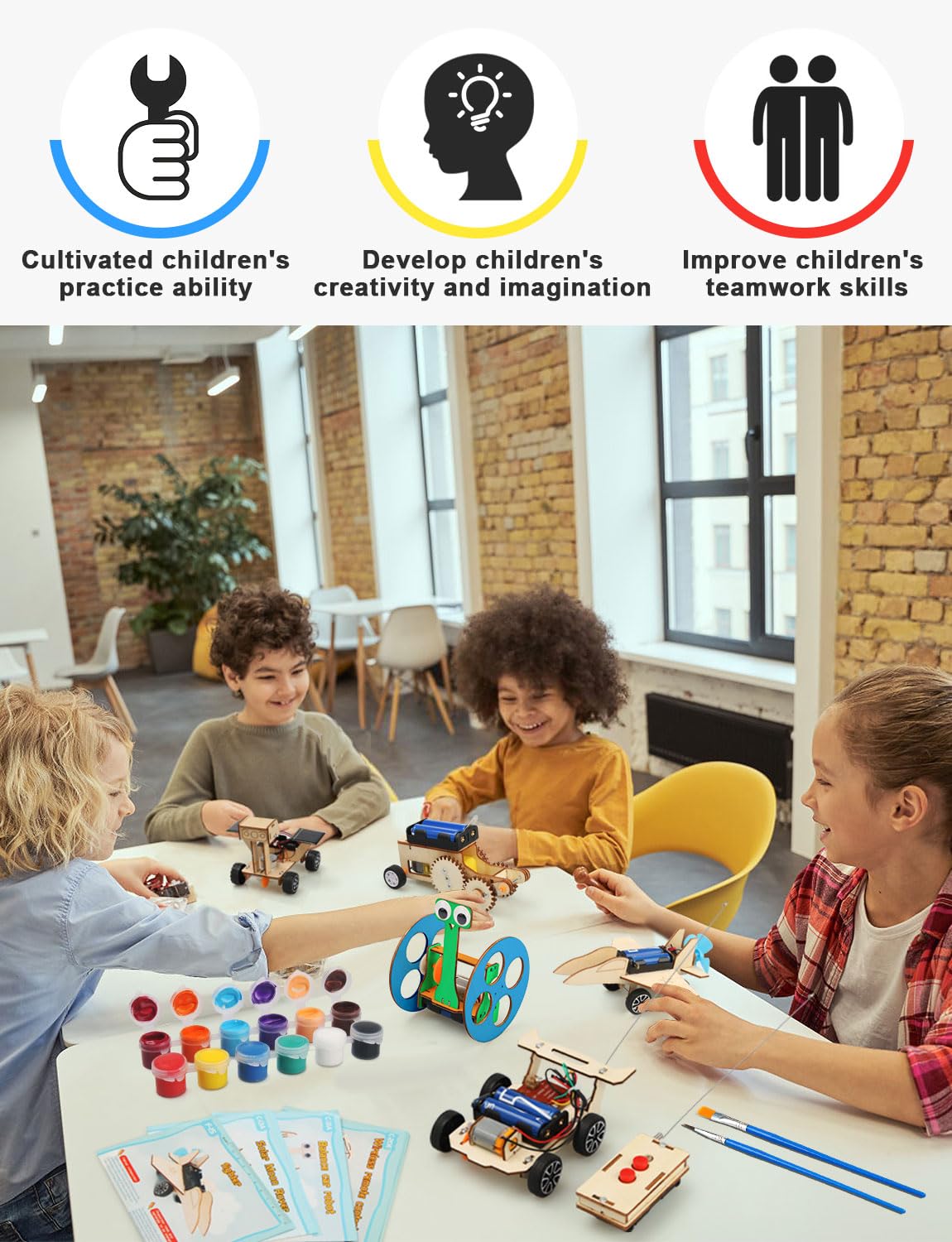 Poraxy 5 in 1 STEM Model Car Kits, STEM Projects for Kids, Boys Toys Age 8-10, 3D Wooden Puzzles, Crafts Educational Science Building Kit, Birthday Gifts for 8 9 10 11 12 Year Old Boys and Girls Poraxy