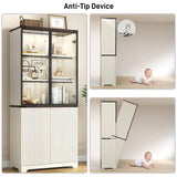 chartustriable 71" Tall Glass Display Cabinet with LED Sensor Light & Pop-up Glass Doors, Modern Fluted Bookcase with Shelves, Curio Storage Cabinet, Living Room, Office, Bedroom, Off White chartustriable