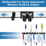 Mop and Broom Holder Wall Mount Metal Heavy Duty Utility Hooks Broom Organizer Garage Storage Systems Tool Racks for Home Laundry Garden Kitchen Organization (Black, 1 Pack 4R5H) Piyl