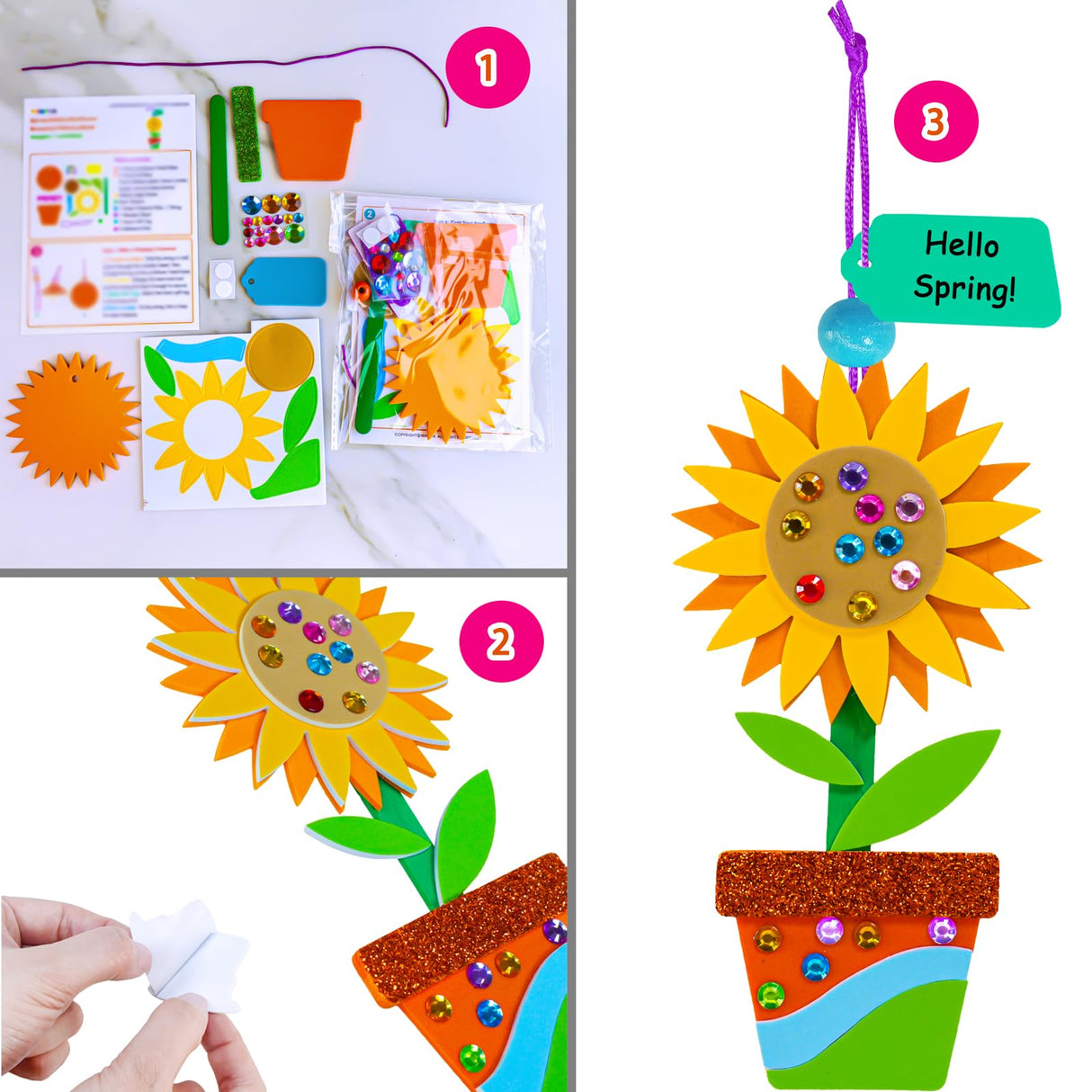 Winlyn 24 Sets Potted Flower Craft Kits DIY Potted Flower Ornaments Decorations Tulip Sunflower Foam Stickers Arts and Crafts for Kids Classroom Activities Birthday Spring Summer Camping Party Favors Winlyn