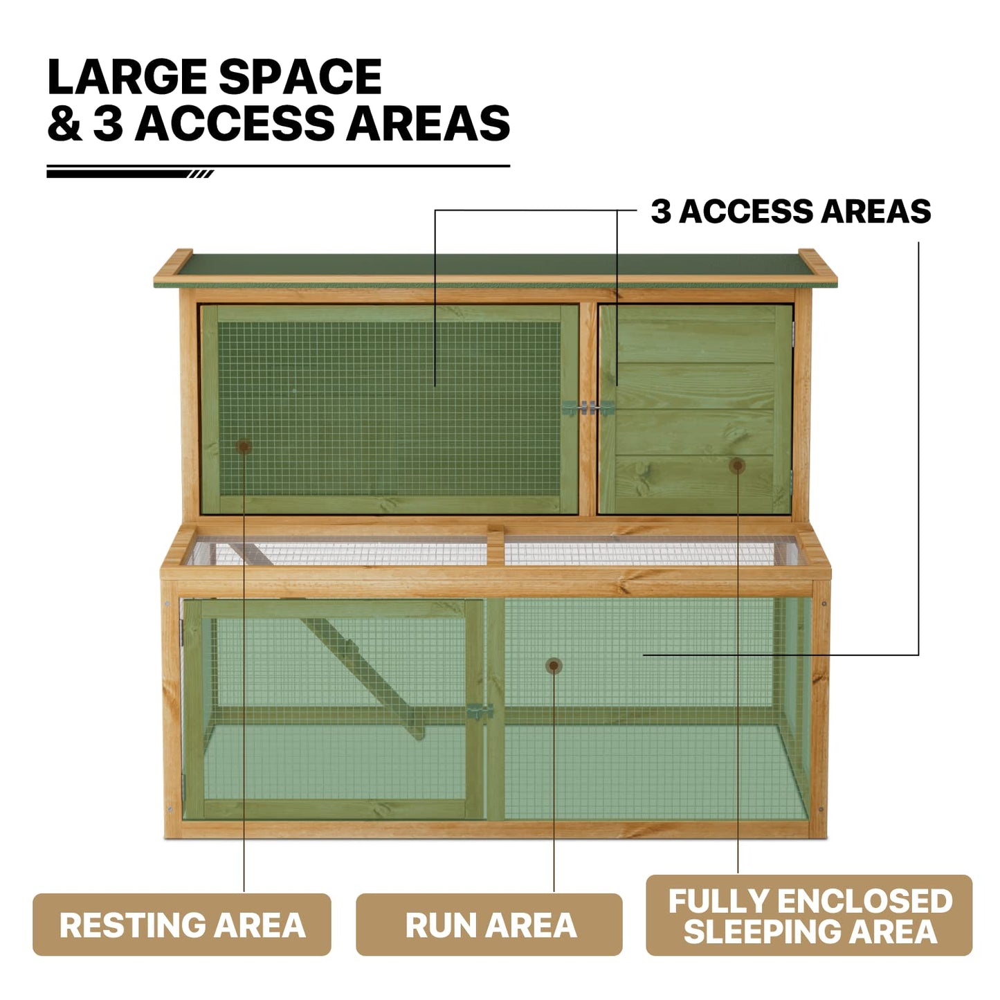 MoNiBloom 2-Level Chicken Coop with Run and Ventilated Wood Hen House - Spacious 47 x 35 x 35.5 inches Small Animal House with Removable Tray, Ramp, and Asphalt Roof for Hens, Quail, and Bunn - WoodArtSupply