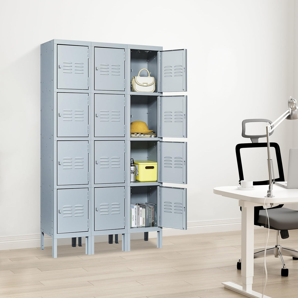 Reegangfa 4 Doors Metal Locker Locking Storage Lockers for Employees, 66" H Home Office Gym Cabinet Steel Wardrobe, for Office Home School Staff Assembly Required Reegangfa