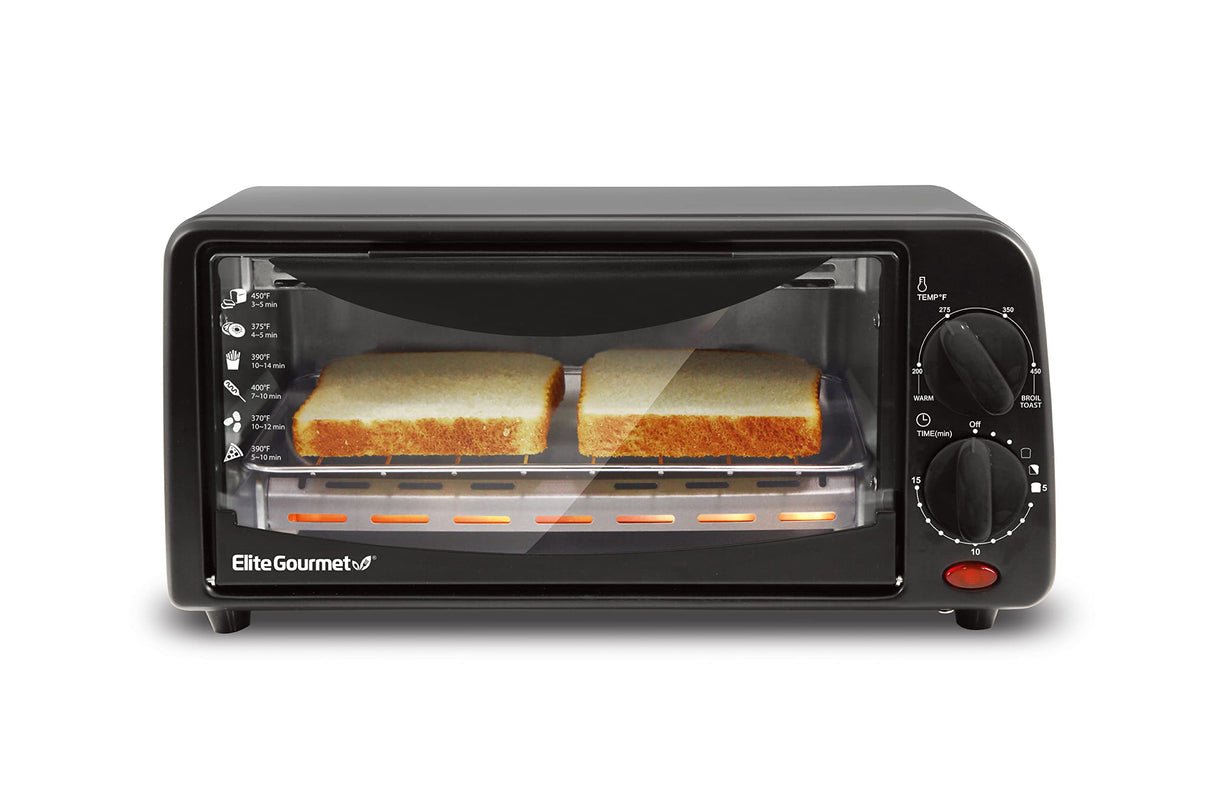 Elite Gourmet ETO236 Personal Compact 2 Slice Countertop Toaster Oven with 15 Minute Timer & Adjustable Temperature, Bake, Broil, & Toast, Black Elite Gourmet