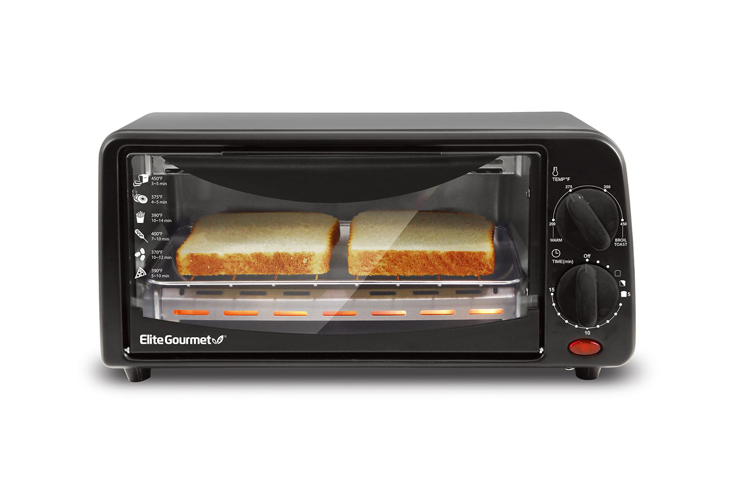 Elite Gourmet ETO236 Personal Compact 2 Slice Countertop Toaster Oven with 15 Minute Timer & Adjustable Temperature, Bake, Broil, & Toast, Black