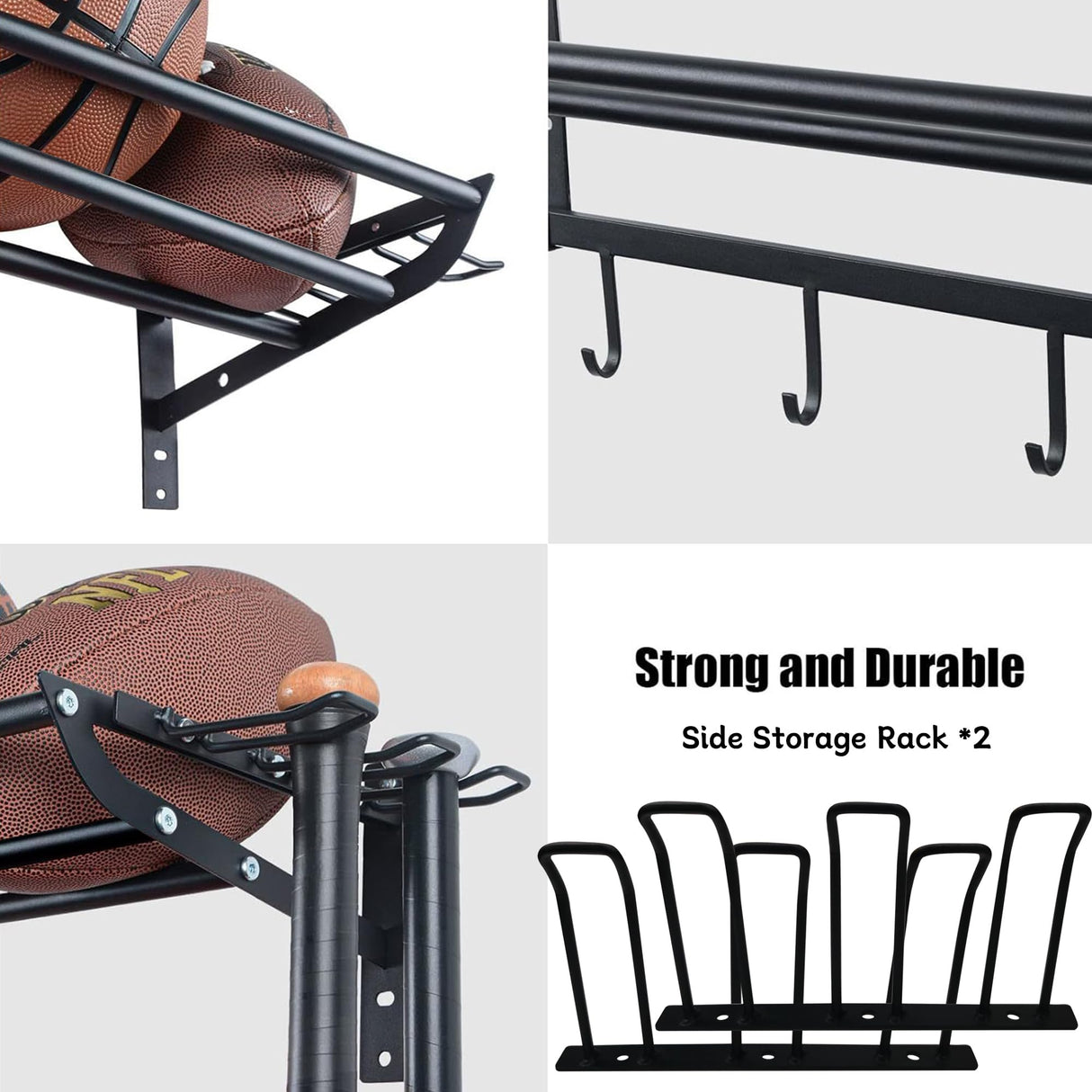 FelRelWel Garage Sports Equipment Storage Rack with Separate Shelf, Ball Rack, Sport Equipment Organizer withHooks for Badminton Racket, Basketball Rack for Basketball Football Rugby FelRelWel