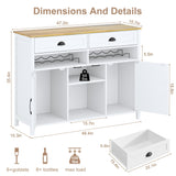Vividwood 47.2" Modern Farmhouse Wine Bar Cabinet with Wine & Glass Rack, 2 Drawers Buffet Sideboard Storage for Kitchen, Living Room, Dining Room - Coffee & Liquor Station Cabinet (White) Vividwood