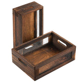 Hyuetrsa Rustic Countertop Nesting Basket with Handle Wooden Countertop Baskets Set for Countertop, Fruit, Veggies, Kitchen,Gift Basket Small Decorative Wood Wire Containers with Handle Set of 2 Hyuetrsa