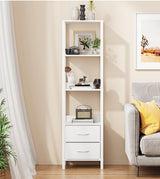 VIMBER Tall Bookshelf with Drawers, 6-Tier Bookcase for Books, Garage Kit, CDs, Movies, Modern Standing Bookshelves Storage Organizer for Bedroom Office Living Room White USSJ002W VIMBER