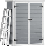 DWVO 49 Cuft Outdoor Tall Storage Shed with 2 Shelves, Weatherproof Vertical Tool Shed with Floor & Lockable Doors, Sturdy Double-Wall Plastic Cabinet for Garbage Cans and Garden Equipment (Gray) DWVO