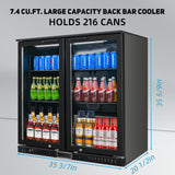 Bluelinecool Back Bar Cooler with 2 Glass Doors, Under Counter Beverage Refrigerator, 7.4 cu.ft Mini Fridge Cooler with LED Lighting for Soda Drinks, Beer, Wine Bluelinecool
