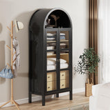 ROOMTEC Modern Farmhouse Arched Cabinet with Auto Sensor Light and Adjustable Shelves in Black Oak ROOMTEC