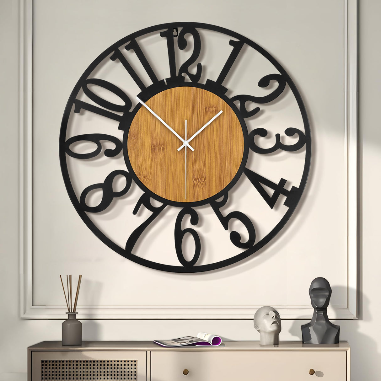 LEIKE Large Wall Clocks,Silent,Non Ticking,Battery Operated Rustic Round Modern Big Wood Wall Clock for Living Room, Bedroom,Kitchen,Farmhouse,Office,Home Decor LEIKE