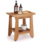 TEAKAURA Teak Shower Bench Stool, 14'' Compact Waterproof Wood Spa Bath Bench with Storage Shelf & Handle, Non-Slip Solid Teak Shower Seat Chair for Small Bathrooms Inside Shower and Outdoor Use TEAKAURA
