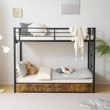 VINGLI Metal Bunk Bed Frame Twin Over Twin with 2 Drawers, LED Lights, Non-Slip Ladder, Full Length Guardrail, Charging Station, for Kids, Teens & Adults, Space-Saving, No Box Spring Needed, Black VINGLI