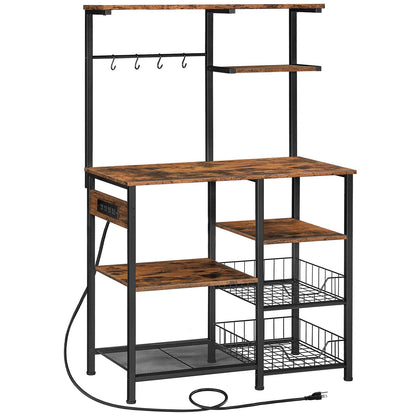 HOOBRO Multifunctional 6-Tier Bakers Rack with Power Outlets and Hooks for Kitchen and Living Room - WoodArtSupply