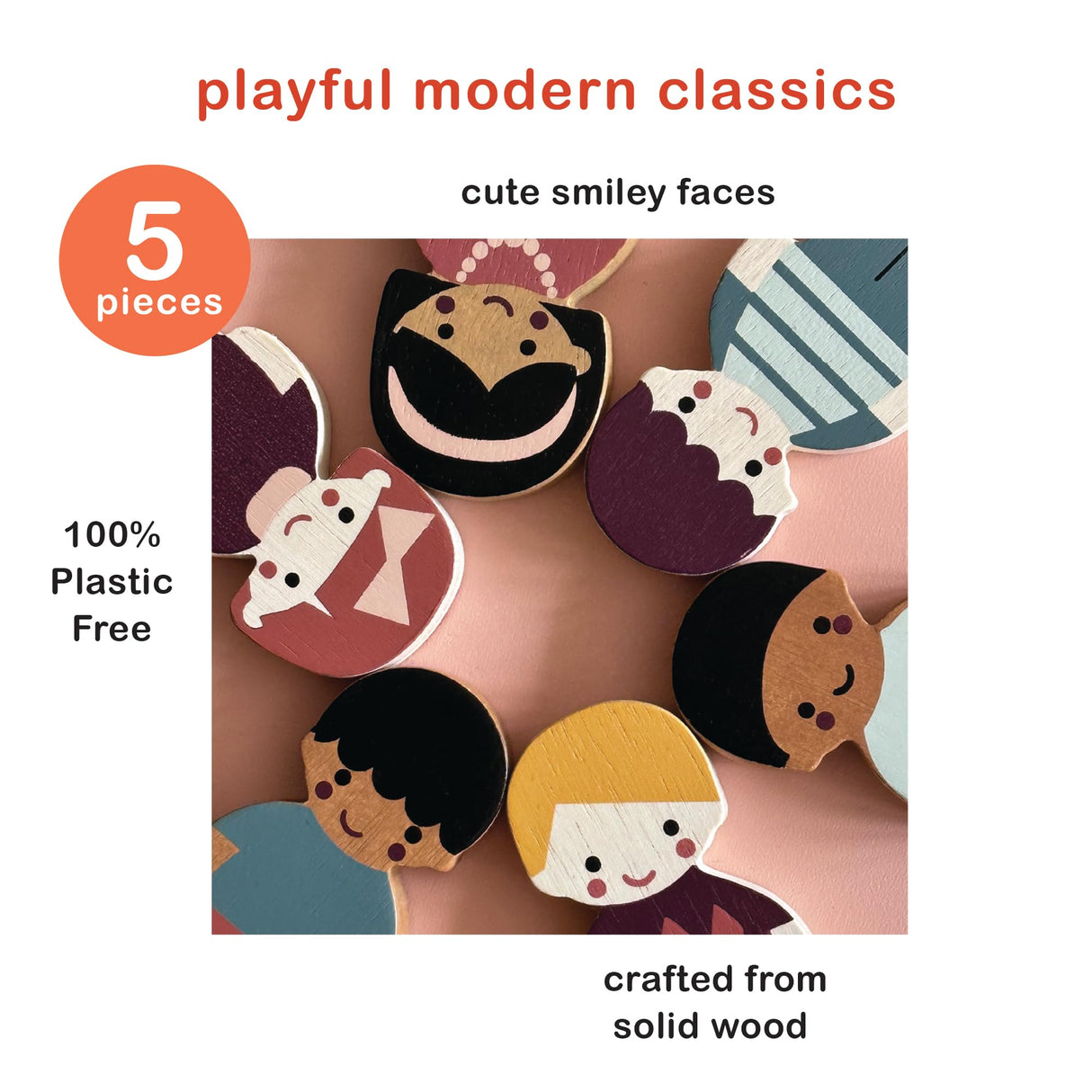 Mentari Toys - Doll Family with Dog - 5pc Solid Wood Doll Set with Playful Pup - Perfectly Sized for Pockets and Little Hands - Encourages Imaginative Play and Social Skills - Age 12m+ Mentari