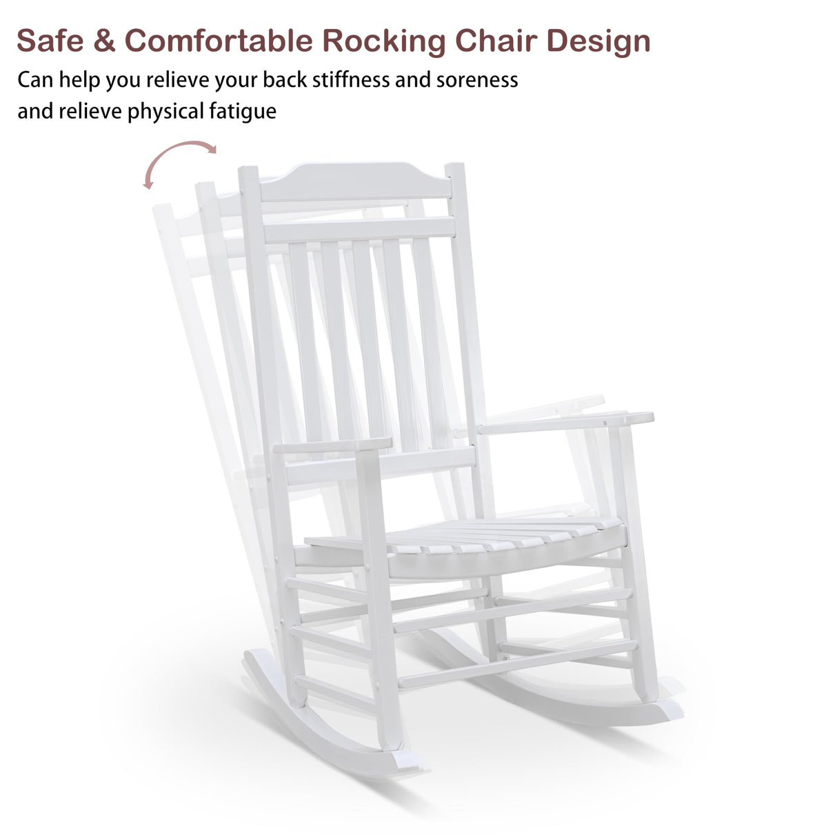 LOKATSE HOME Outdoor Wooden Rocking Chair with 300lbs Support High Back Smooth for Backyard, Lawn, Garden and Deck, White LOKATSE HOME