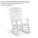 LOKATSE HOME Outdoor Wooden Rocking Chair with 300lbs Support High Back Smooth for Backyard, Lawn, Garden and Deck, White LOKATSE HOME