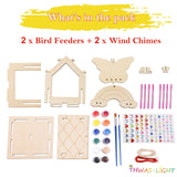 Kids Arts and Crafts for Outdoor,2 Pack Bird Feeder Wind Chime Kits for Children to Build and Paint, DIY Unfinished Wood STEM Painting Activities Crafts Toys for Boys Girls Ages 3-5 4-8 8-12 6-8 THWAS-LIGHT