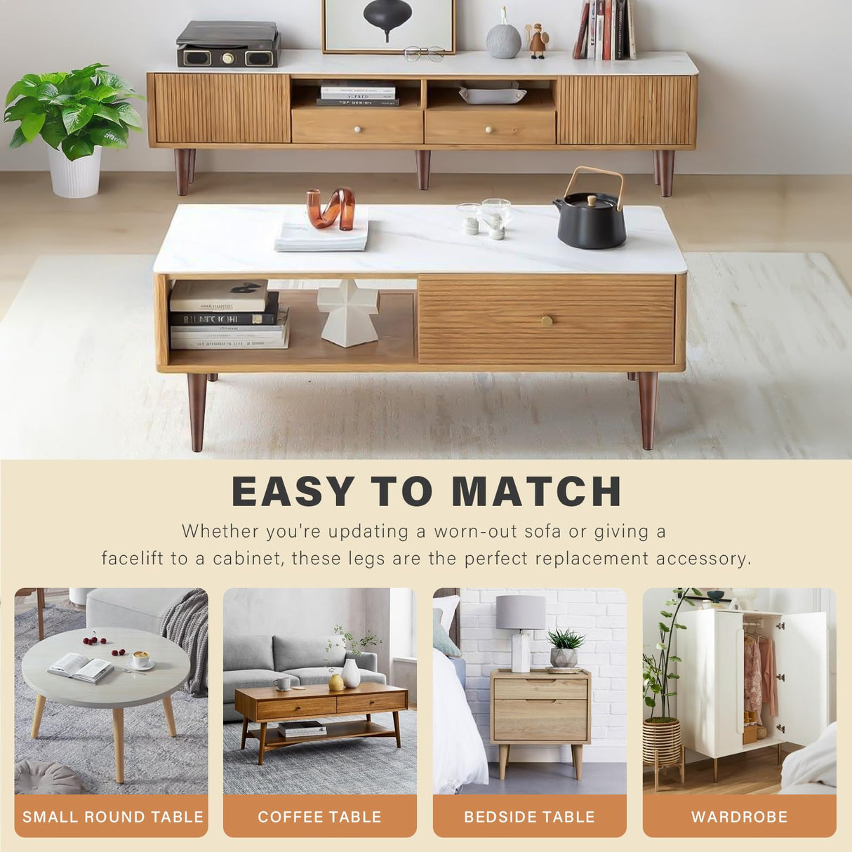 12 Inch Furniture Legs, Round Solid Wood Chair Legs Bench Leg, Mid Century Modern Replacement Table Legs for Home DIY Projects TV Cabinet, Ottoman, Dresser, Armchair, Cabinet（Set of 4 Walnut Color） GOSCHE