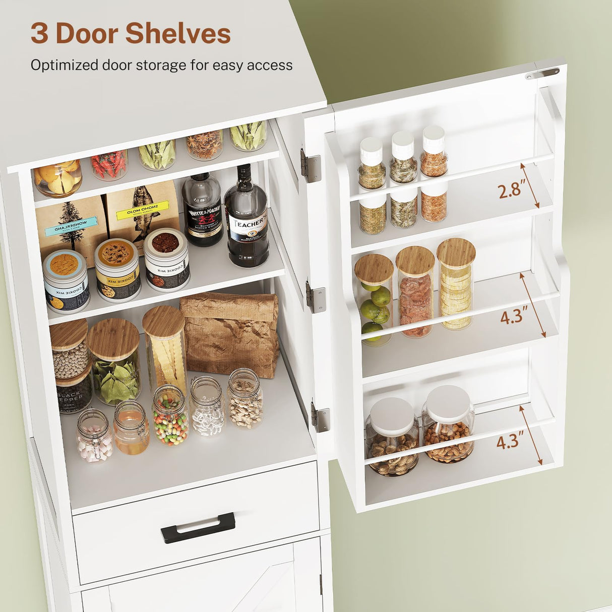 TEENFON Tall Storage Cabinet with 3 Door Shelves & 1 Drawer, Narrow Kitchen Pantry Cabinet for Living Room, Bathroom, Entryway, White TEENFON