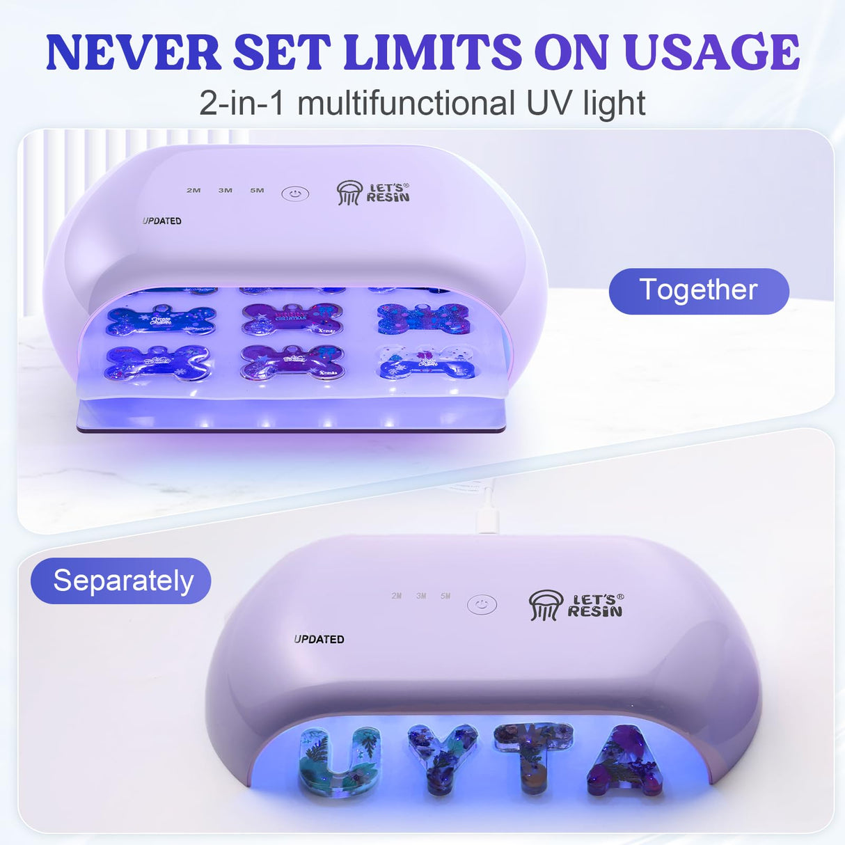 LET'S RESIN UV Light Advanced,Two-Sided Longer time Setting(2m,3m,5m) UV Lamp with Single Head Adapter, Large Size 36 Beads LED UV Light for Resin Curing,Resin Molds,DIY Craft Decor(Purple) LET'S RESIN
