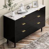 UEV Black 6 Drawer Dresser and Nightstand Sets for Bedroom,Marble Texture Top Modern Dresser and Fluted Night Stand Set of 2 Comb 3 Pieces UEV