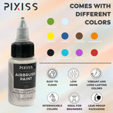 Pixiss Air Brush Painting Set - 10 Colors of Acrylic Paint for Airbrush Kit - Acrylic Airbrush Paint Set for Model Paint Kit - Vibrant Pigments for Various Surfaces Pixiss