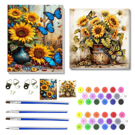 2 Pack Sunflower Paint by Numbers Kit for Adults Beginner with Framed,Flower Easy Adult Paint by Number Kits on Canvas DIY Painting for Beginners Art by Numbers for Home Wall Decor 10x12-10x10Inch NEGEKFKX