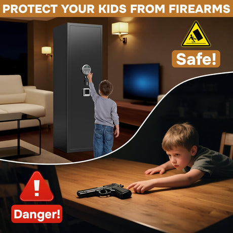 10-12 Gun Safe for Home Rifle and Pistols,No Assembly Required Gun Safe Locker,Biometric Fingerprint Locking Cabinet,Electronics Keyboard Password Cabinet Safes,Adjustable Partition Storage Rifle Case Leariso