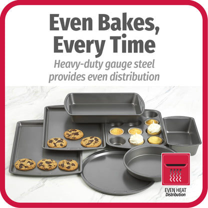 GoodCook Everyday 7-Piece Non-Stick Bakeware Set – 2 Cookie Sheet Pans, Round Cake Pan, Loaf Pan, Pizza Pan, Bake & Roast Pan, 12-Cup Muffin Pan - Baking Supplies, Baking Pans Set