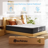 PECHINOU Queen Mattress,10 Inch Queen Size Hybrid Mattress in a Box with Memory Foam, Soft and Comfortable, Pressure Relief, Cool and Breathable, CertiPUR-US, Medium Firm PECHINOU