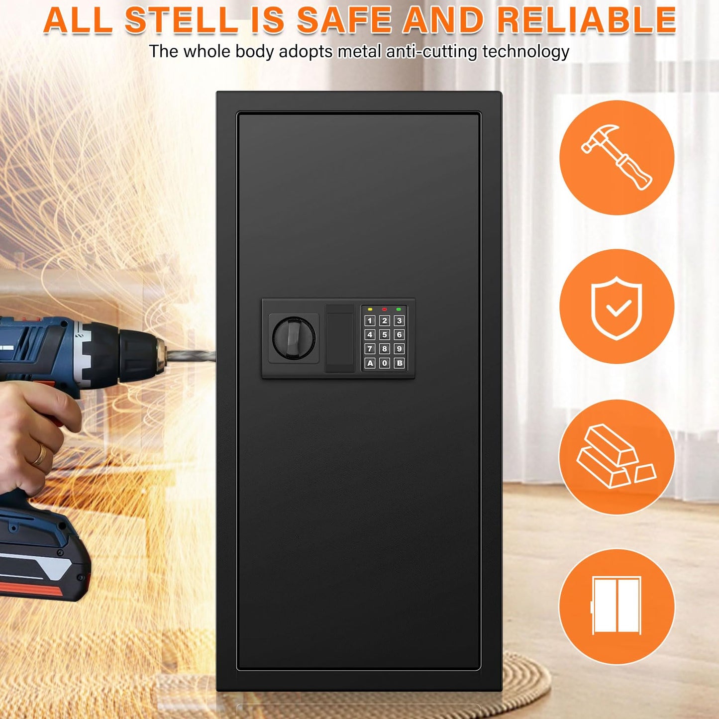 29.53" Tall Fireproof Wall Safes Between the Studs 16" Centers, Heavy Duty Electronic Hidden Safe with Removable Shelf, Home Safe for Firearms, Money, Jewelry, Passport