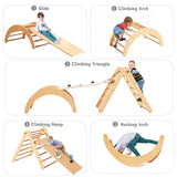 Beright 4 in 1 Pikler Triangle Gym, Montessori Foldable Climber with Ramp, Indoor Climbing Toys for Kids, Climbing Triangle for Toddlers Arch Climber, Rocker, Learning Waldorf Toy Structure, Natural Beright