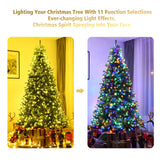 Goplus 8FT Pre-Lit Artificial Christmas Tree Auto-Spread/Close up Branches 11 Flash Modes with Multicolored 750 LED Lights & Metal Stand Goplus