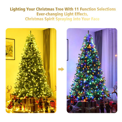 Goplus 8FT Pre-Lit Artificial Christmas Tree Auto-Spread/Close up Branches 11 Flash Modes with Multicolored 750 LED Lights & Metal Stand