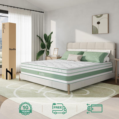 Novilla Full Size Mattress, 12 Inch Hybrid Mattress in a Box, Gel Inflation Memory Foam with Pocket Coils for a Cozy Night, Balance Support, Medium Firm Full Mattress, Pillow Top Mattress Full