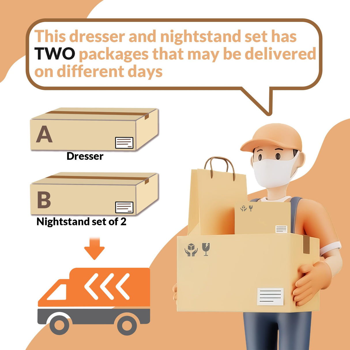 Tradare 7 Drawer Dresser and Nightstand Set of 2, Modern Black and Gold Dresser Set with Golden Handles, 2-Drawer Nightstand & 7-Drawer Chest of Drawers Tradare