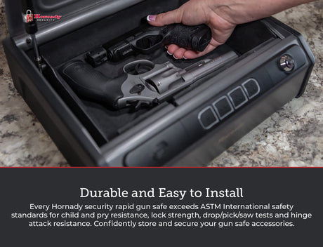 Hornady Rapid Safe Keypad Vault with RFID Touch Free Entry, 97436 - Tamper Proof Gun Safe Perfect for Storing Handguns, Gun Accessories, & Valuables - Three Entry Methods with 2 Included RFID Tags Hornady