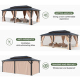 Aoxun 12'x20' Hardtop Gazebo, Aluminum Frame Permanent Pavilion with Curtains and Netting, Outdoor Polycarbonate Double Roof Canopy, Designed for Garden, Lawns, Patio Aoxun