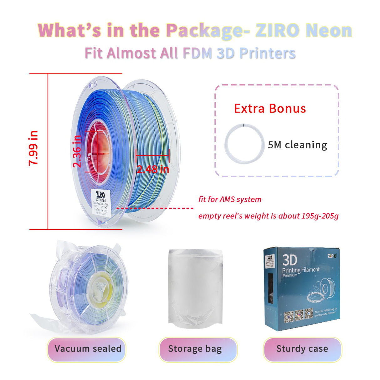 ZIRO Matte 3-in-1 Color Change PLA Filament 1.75mm, Magic Discoloration 3D Printer Filament, Different Color Coextrusion Chrome 3D Material, Fit Most FDM 3D Printers,1KG/2.2lb Spool, Neon ZIRO