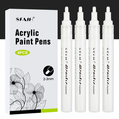 SFAIH White Paint Markers Pens - 4 Pack 2-3MM Medium Tip Acrylic White Permanent Markers for Rock Painting, Wood, Metal, Fabric, Plastic, Canvas, Glass, Ceramic, Diy Crafts, Drawing, Tire