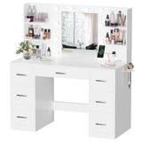 YESHOMY Vanity Desk with Mirror, Power Outlet and 10 Lights, Makeup Table with 7 Drawers, 3 Color Modes Available for Bedroom, Light White YESHOMY
